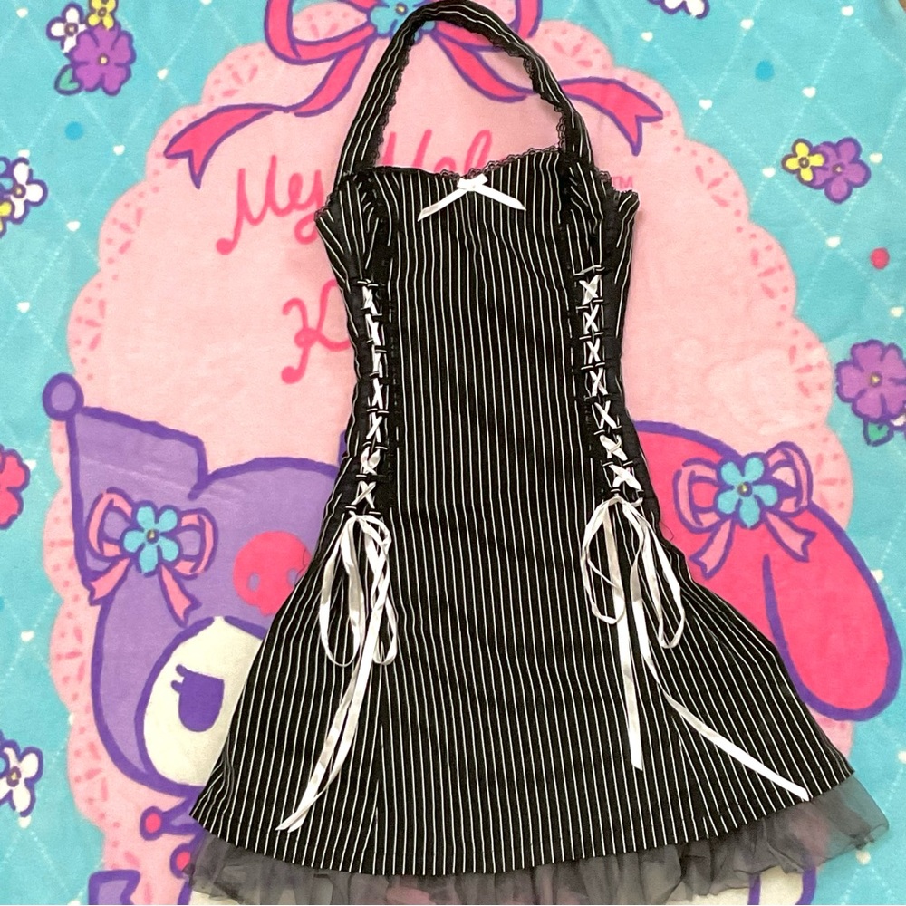 VEXY lacey stripe gothic halter top dress